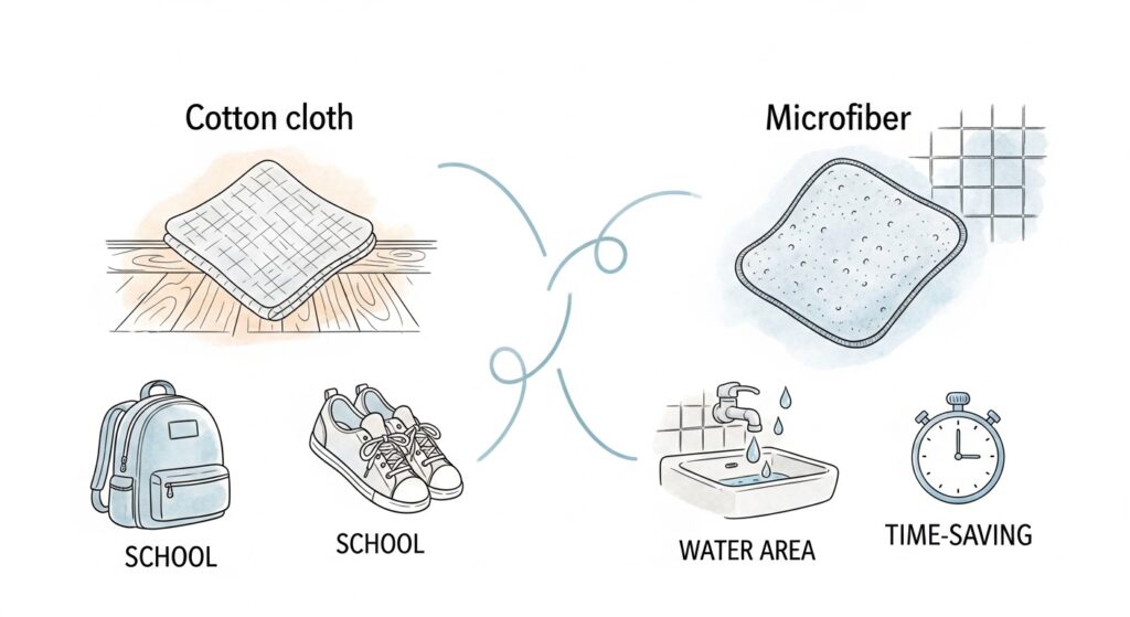 綿の雑巾とマイクロファイバーの使い分け