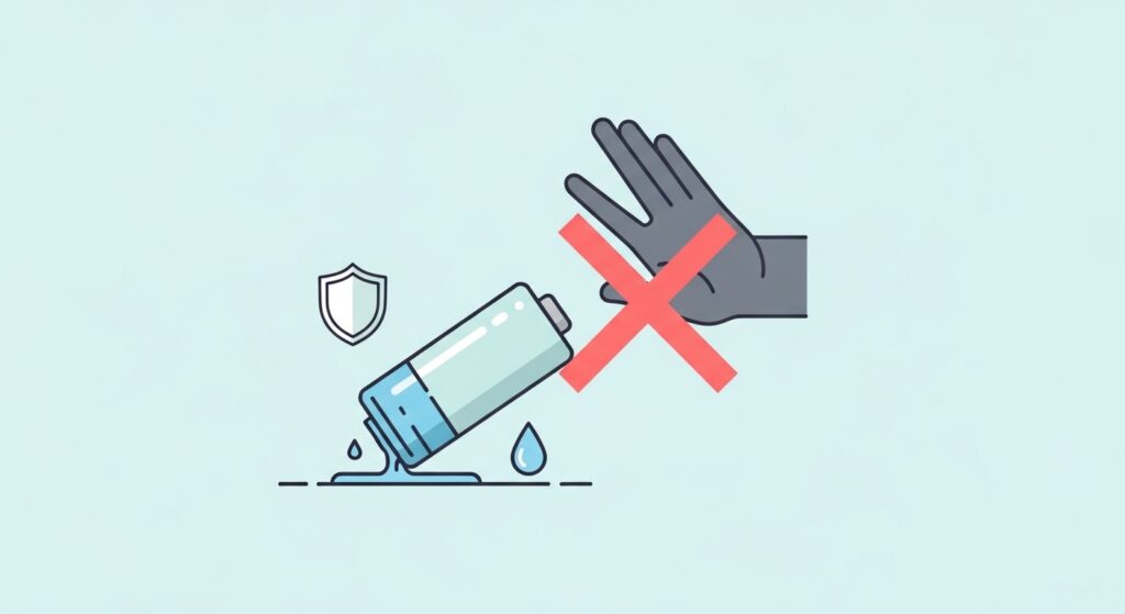 液漏れしたらどうする？（触らない・絶縁・廃棄の注意）