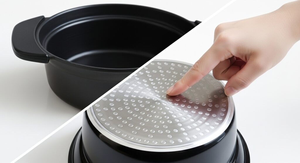 鍋の取っ手と底面